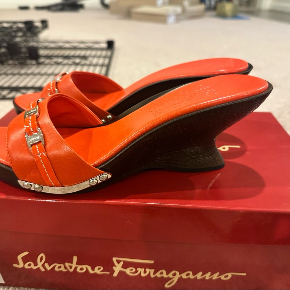Salvatore Ferragamo Orange Wedge Shoes with Elegant Design